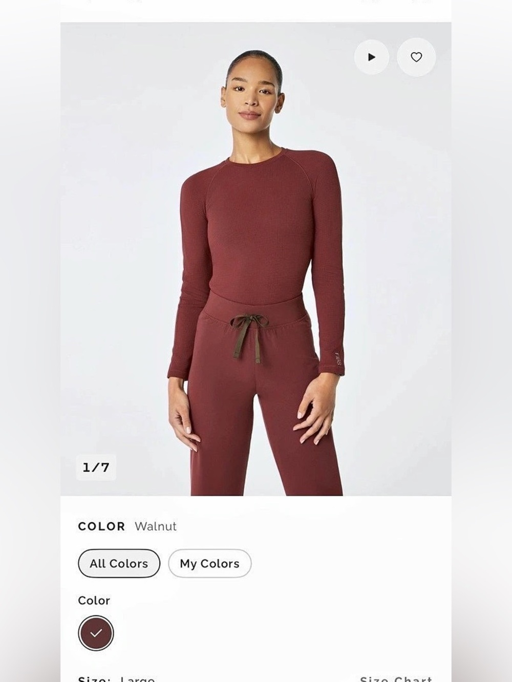 FIGS Waffle Long-Sleeve Underscrub Top in Walnut Large